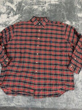 Polo Ralph Lauren Mens Red Navy Plaid Button-Down Long Sleeve Shirt XXL
